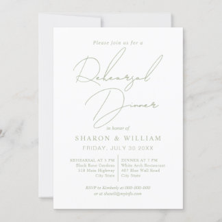 Script calligraphy sage green Rehearsal Dinner Invitation