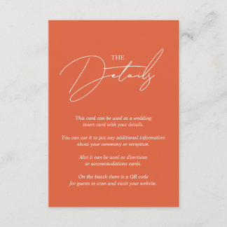 Script calligraphy Verona sunset orange QR wedding Enclosure Card