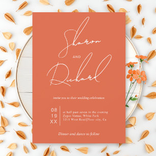 Script calligraphy Verona sunset orange wedding Invitation