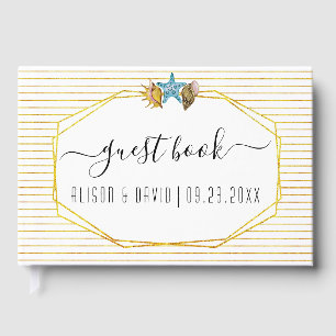 Script calligraphy watercolor seashells wedding guest book