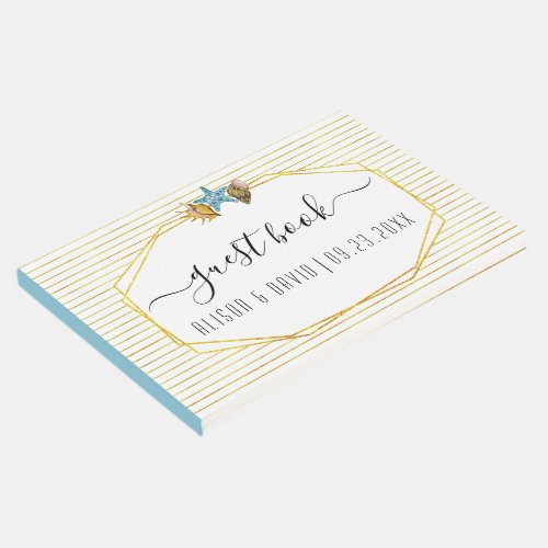 Script calligraphy watercolor seashells wedding guest book