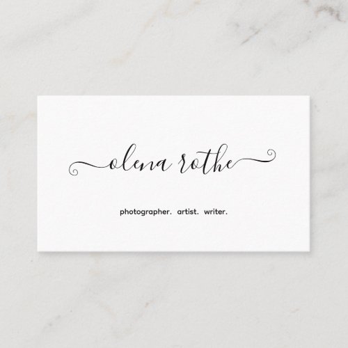 Script Calligraphy White Modern Professional  Business Card