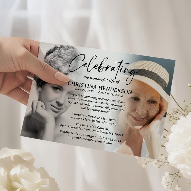 Script Celebration of Life Before & After Photo Invitation (Creator Uploaded)