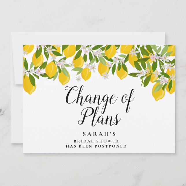 Script Change of Plans Bridal Shower Rustic Lemons Save The Date (Front)