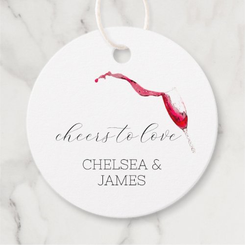 Script Cheers to Love Watercolor Red Wine Glass  Favor Tags