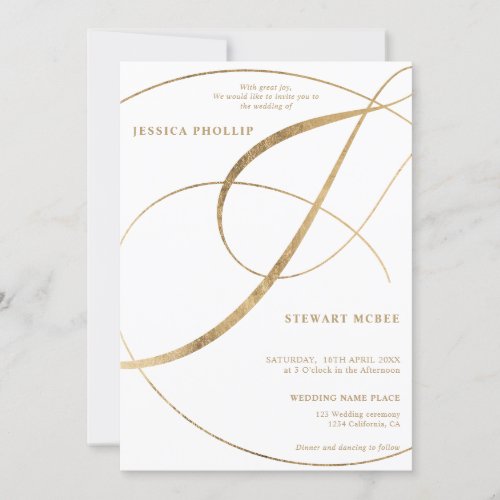 Script chic gold all in one calligraphy wedding invitation - Chic and elegant faux gold foil all in one calligraphy wedding invitation with and flourish ampersand rsvp, accommodations, details, and more info. With a beautiful brush calligraphy script.