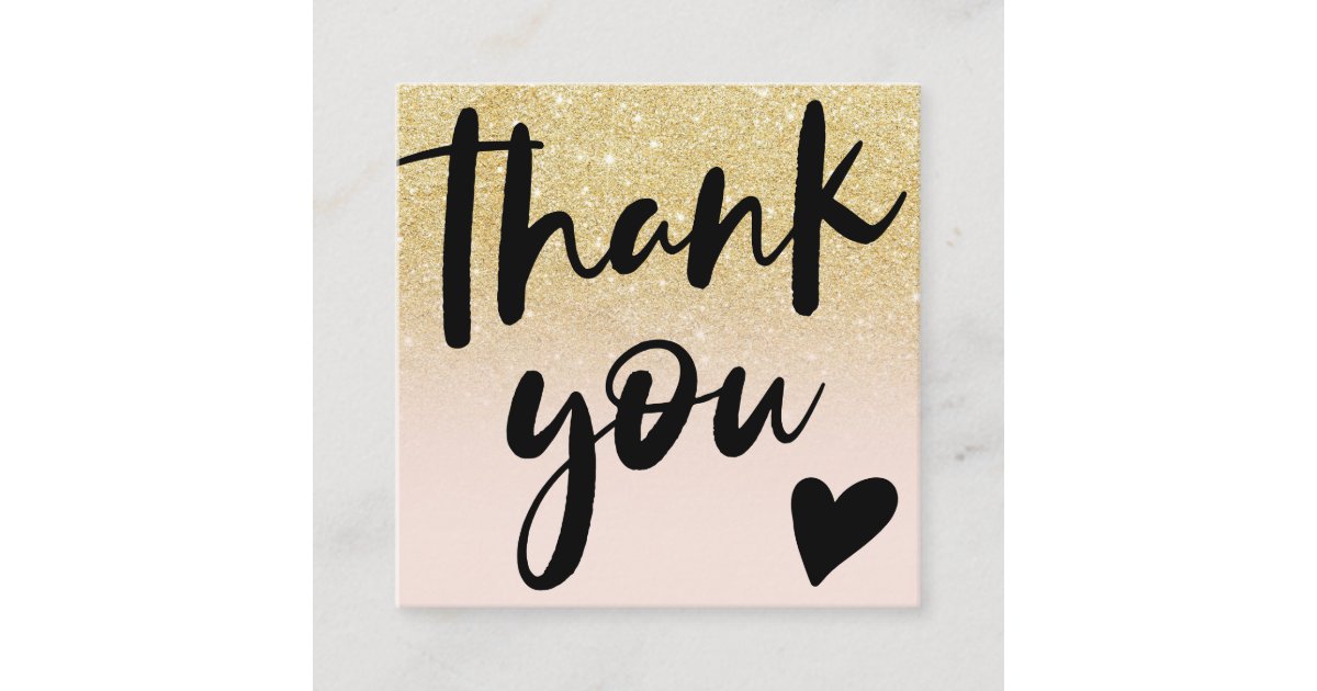 Script chic gold glitter ombre order thank you square business card ...