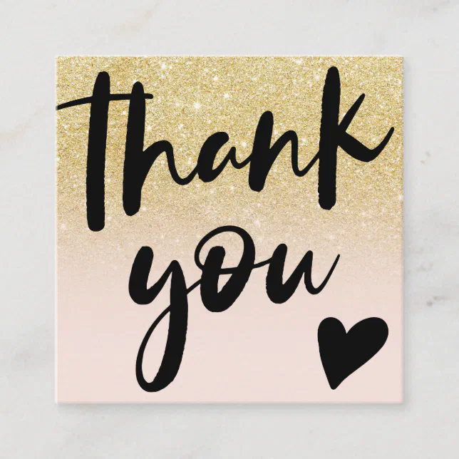 Script chic gold glitter ombre order thank you square business card ...