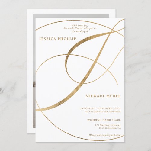 Script chic gold photo calligraphy wedding invitation - Chic and elegant gold foil calligraphy wedding invitation with and flourish ampersand , add your photo. With a beautiful brush calligraphy script.