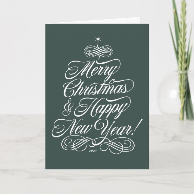Script Christmas Card in Green (Front)