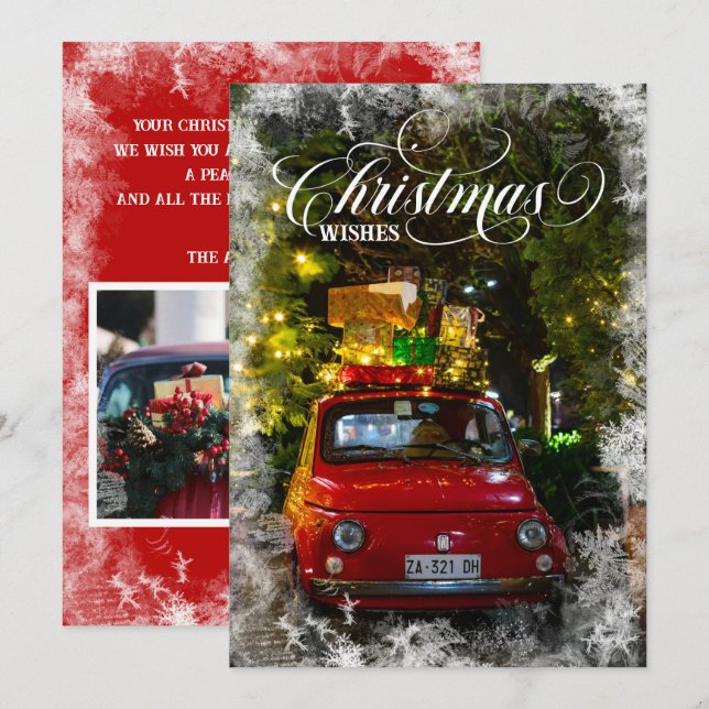 Script Christmas Wishes snow overlay custom photos Holiday Card (Front/Back)