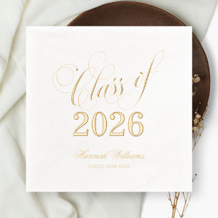 Script Class of 2026 Graduation Gold Foil Napkins