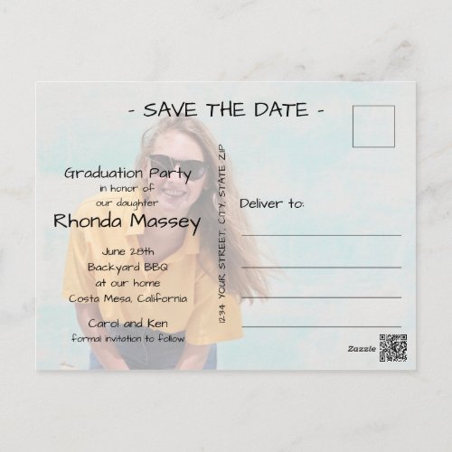 Script Class of Photo Graduation Save the Date Postcard