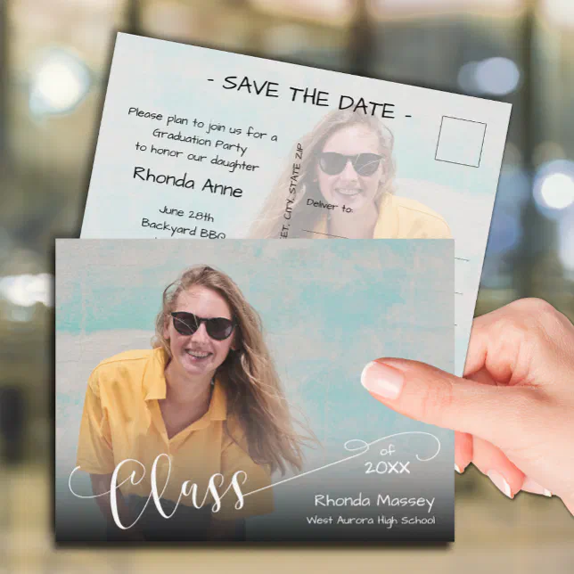 Script Class of Photo Graduation Save the Date Postcard | Zazzle