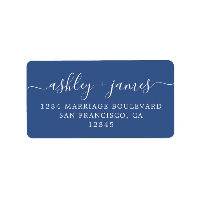 Script Classic Blue Wedding Return Address Label (Front)