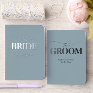 Script Classic Bride Groom Blue Silver Wedding Foil Vow Books