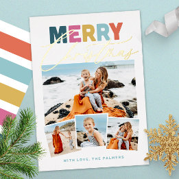 Script Collage Merry Christmas Foil Holiday Card