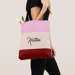 Script Color Block Light Pink Beige & Maroon Tote Bag