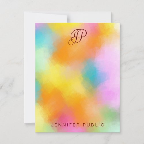 Script Colorful Abstract Handwriting Monogrammed Note Card