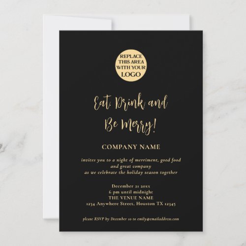 Script Company Logo Christmas Party Gold Black Invitation