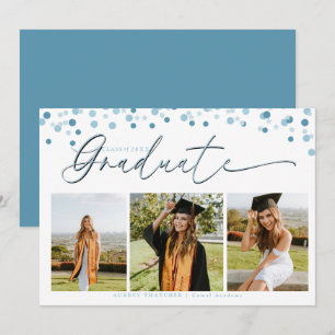 Script Confetti Photo Collage Graduation Invitation
