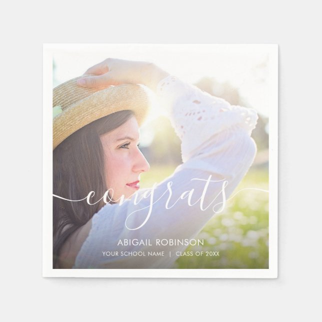 Script Congrats Graduation Photo Custom Napkins (Front)