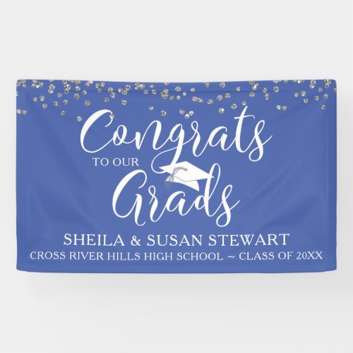 Script CONGRATS TO OUR GRADS Confetti Blue Banner