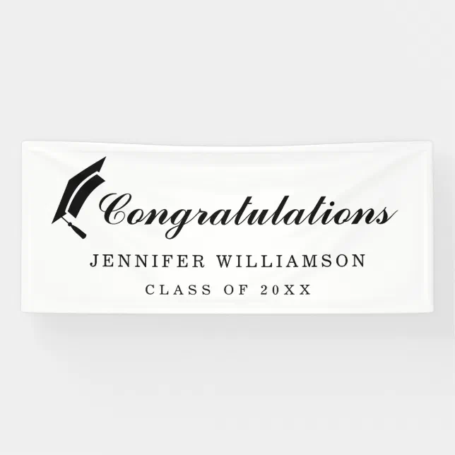 Script Congratulations Graduation Black & White Banner | Zazzle