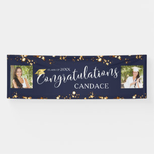 Script CONGRATULATIONS Photo Stars Navy Blue Banner