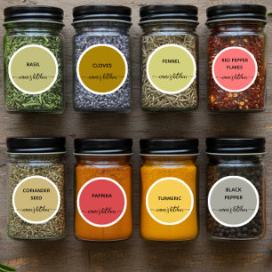 Script Custom Herb & Spice jar labels color coded