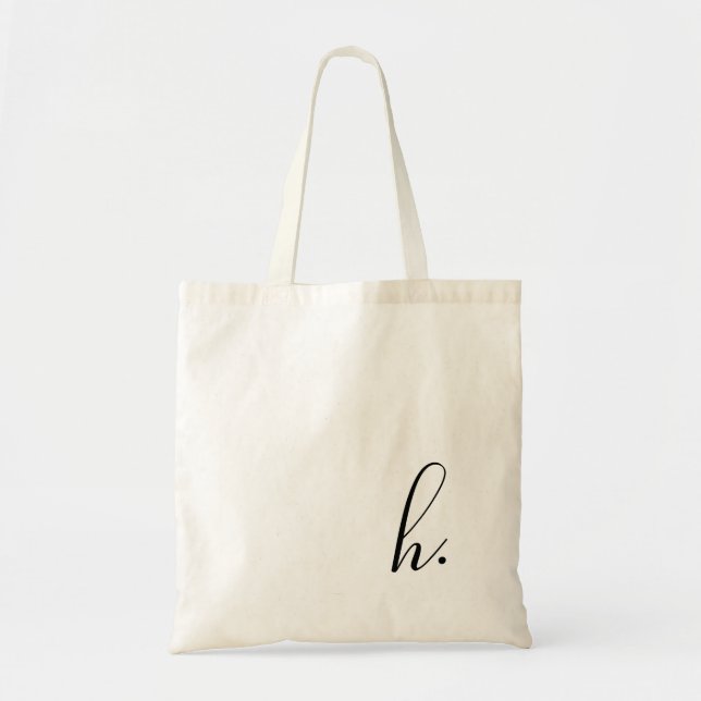 Script Custom Initial Black Monogram  Tote Bag (Front)
