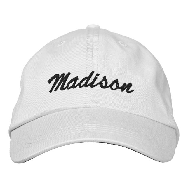  Script Custom name text black white Embroidered Baseball Cap (Front)
