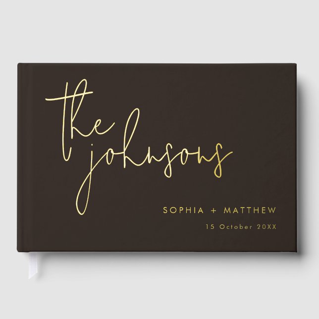 Script Custom Names Wedding Foil Guest Book (Front)