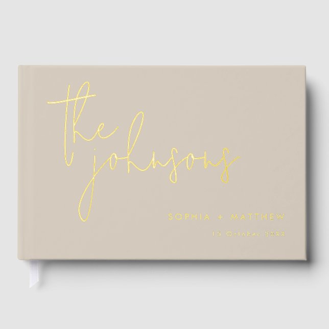 Script Custom Names Wedding Foil Guest Book (Front)