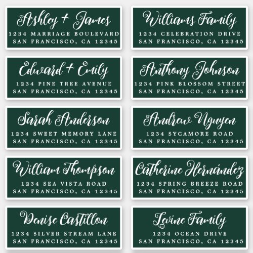 Script Dark Green Wedding Guest Address Labels