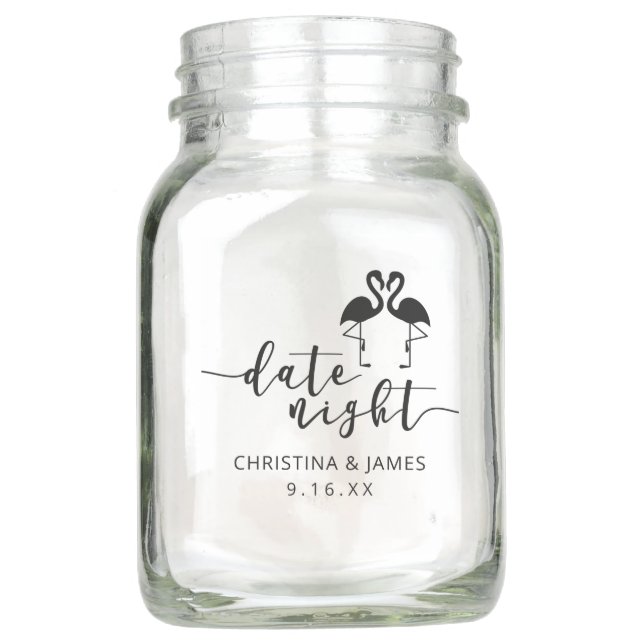 Script Date Night Flamingo Mason Jar (Front)