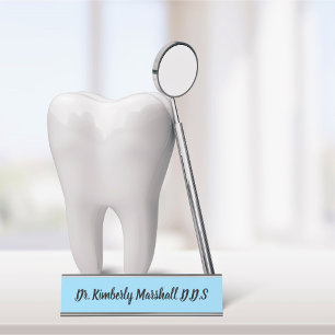 Script Dentist Blue Desk Name Plate
