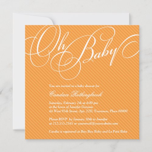 Script Diagonals in Apricot Baby Shower Invitation