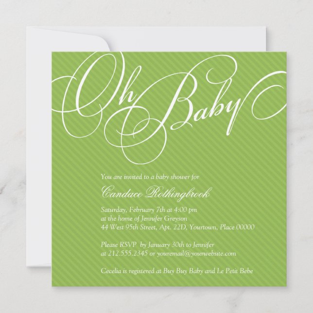Script Diagonals in Lime Baby Shower Invitation (Front)