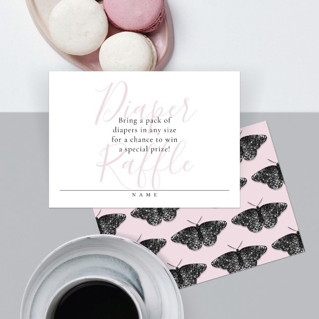 Script Diaper Raffle w/Sparkly Black Butterflies Enclosure Card (Creator Uploaded)
