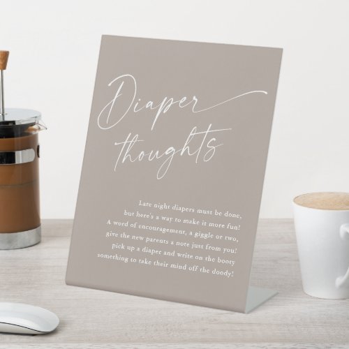Script Diaper Thoughts Neutral Baby Shower Pedestal Sign