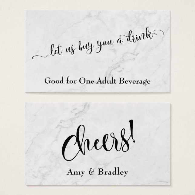 Script Drink Tickets over Black & White Marble (Front & Back)