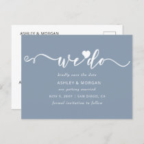 Script Dusty Blue Heart We Do Save the Date Announcement Postcard