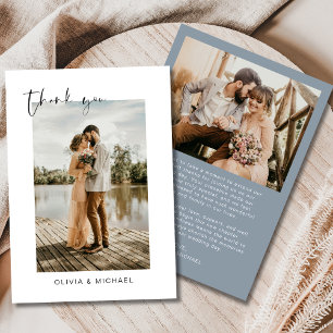 Script Dusty Blue Photo Wedding Thank You Card