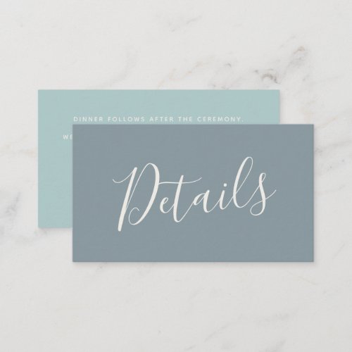 Script Dusty Blue Sea Glass Wedding Details Enclosure Card