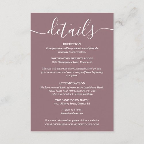 Script Dusty Blue Wedding Details Information Enclosure Card
