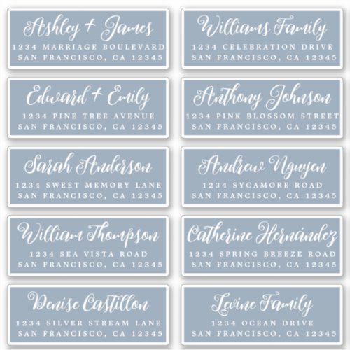 Script Dusty Blue Wedding Guest Address Labels