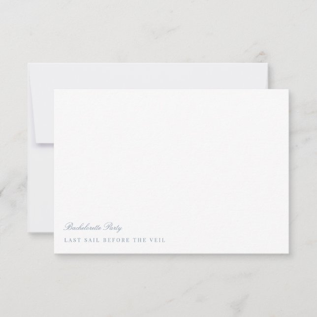 Script Dusty Blue & White Bachelorette Party Card (Front)