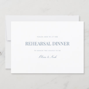 Script Dusty Blue & White Rehearsal Dinner Card