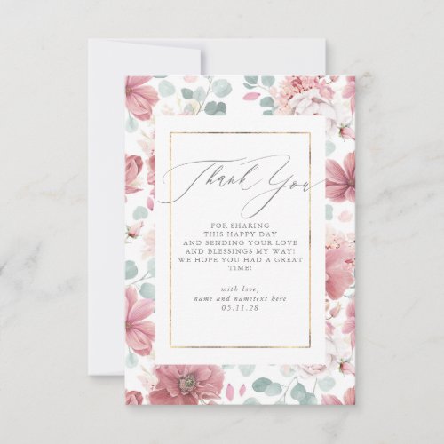 Script Dusty Pink Floral Baby Shower Thank You